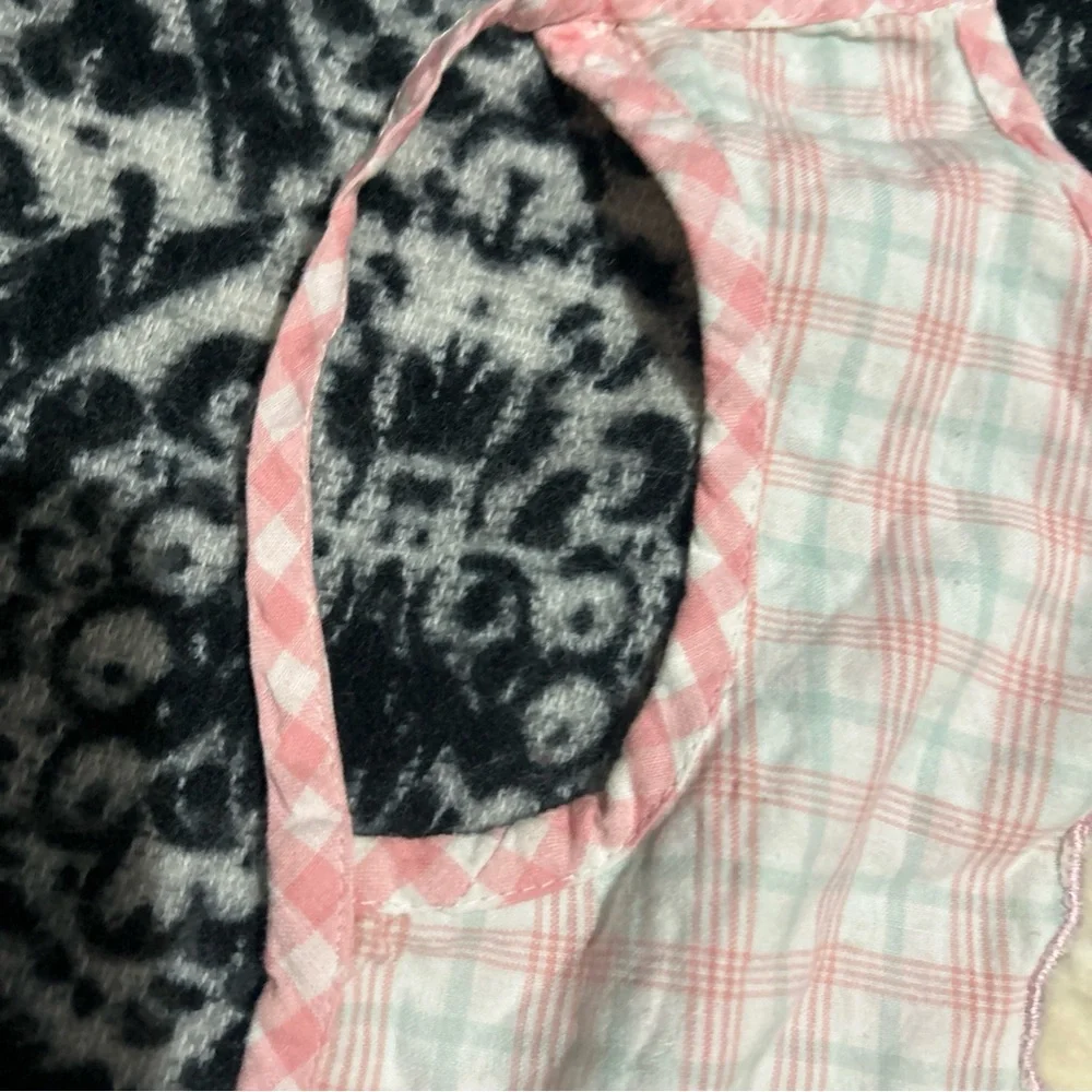 Vintage pink  Plaid Baby Bib with Squirrel Appliqué